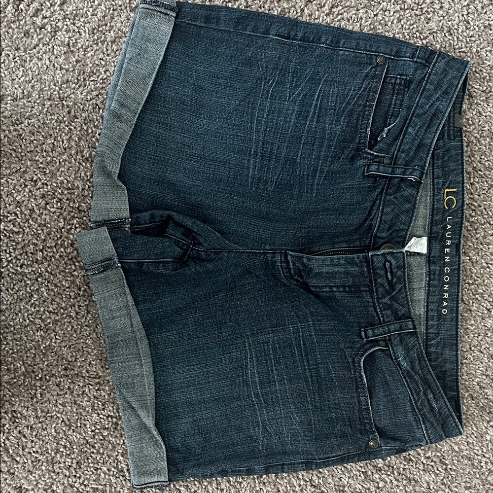 LC Lauren Conrad Dark Indigo Rolled Hem Denim Shorts
